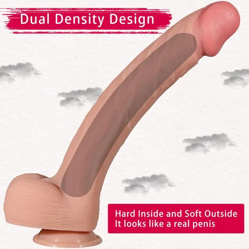 Miniatura 3 de Consolador de doble capa súper largo de 14.5 pulgadas, material de silicona líquida, sin olor, enorme pene grande (piel)