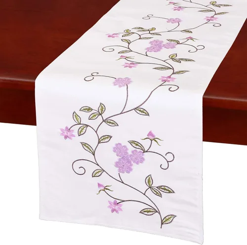 Miniatura 10 de Caminos de mesa pequeños y cortos de doble grosor con bordado floral rústico para primavera y verano, bufanda de tocador (azul, 14 x 35 pulgadas)