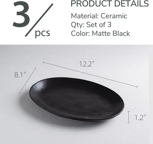 Miniatura 2 de Platos de porcelana para servir, bandejas grandes de 12 pulgadas, platos ovalados para aperitivos de postre, carne/entretenimiento/fiesta, juego