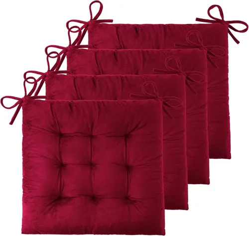 Miniatura 11 de ELFJOY Paquete de 4 cojines para sillas de comedor, cojines para sillas de cocina, oficina, cojín cuadrado copetudo con lazos