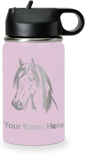 Miniatura 22 de LaserGram Botella de agua personalizada, cabeza de caballo 1, acero inoxidable de doble pared aislada al vacío con popote superior, regalo grabado