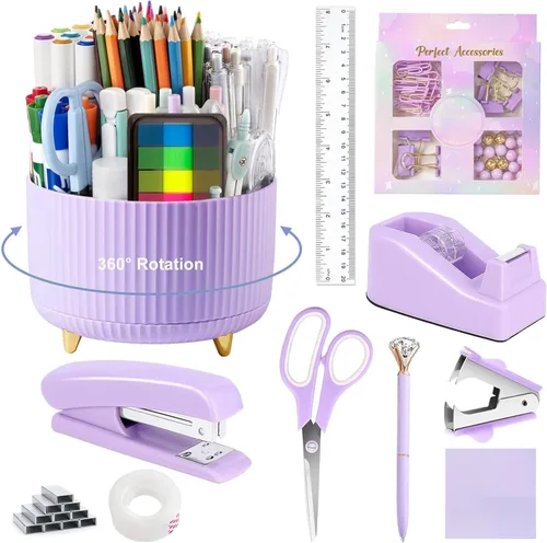 Miniatura 16 de Suministros de oficina, accesorios de escritorio negros, juego de suministros de oficina, juego de grapadora y dispensador de cinta, tijeras