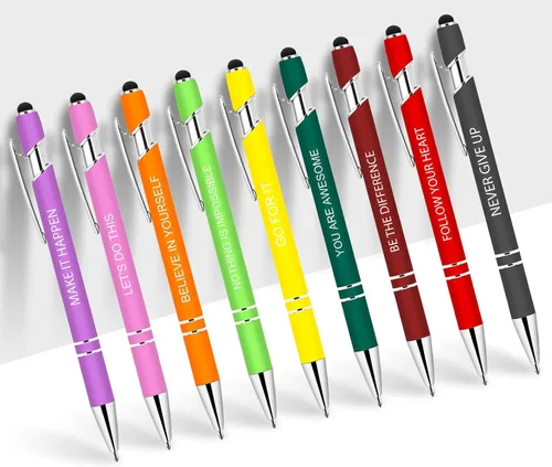 9 bolígrafos inspiradores con punta de lápiz capacitivo, con citas motivacionales, bolígrafos para compañeros de trabajo y estudiantes, bolígrafos
