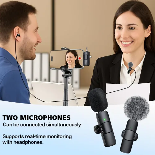 Miniatura 6 de Mini micrófono, 3 en 1 micrófonos de solapa inalámbricos para iPhone/iPad/Android/cámara (Lightning/USB/conector de 0.138 in), paquete de 2 Negro