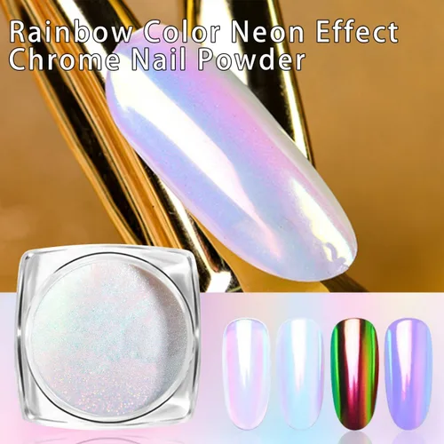 Miniatura 3 de 1 Caja de Polvo de Purpurina Holográfico para Uñas Color Arcoíris Efecto Neón Copos de Arte de Uñas Decoración Polvo Cromado para Uñas Polvo Punta