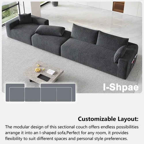 Miniatura 10 de 108" Cloud Couch Modular Sectional Sofa for Living Room, L Shaped Boneless Couch with Deep Seat Chaise, No Assembly Required Foam Sleeper Sofa for