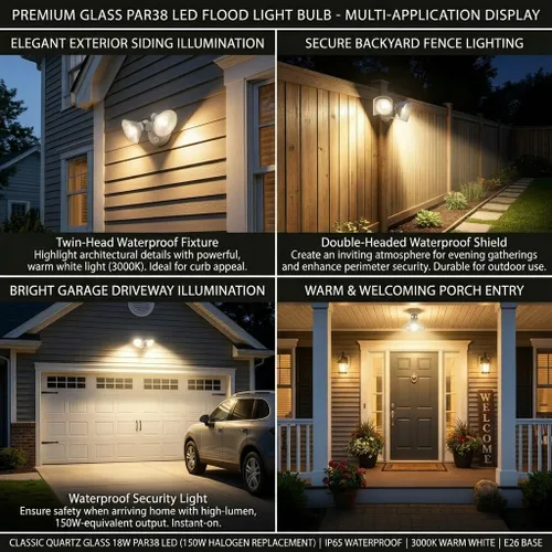 Miniatura 6 de Reflector de vidrio PAR38 bombillas LED, luz blanca cálida, 18 W, luz de inundación para interiores y exteriores, impermeable, paquete de 4