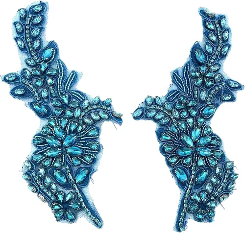 Miniatura 13 de 1 par de apliques hechos a mano con diamantes de imitación de flores para ropa, parches de tela de cristal para vestido de novia, apliques de encaje