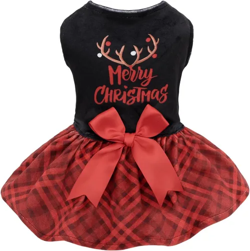Miniatura 26 de CuteBone - Vestidos de terciopelo para perros del 4 de julio para perros pequeños, mono para mascotas, ropa para niñas, falda de cachorro con lazo