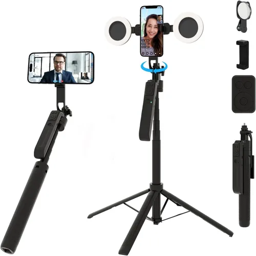 Miniatura 9 de Trípode para selfie stick de seguimiento automático con luz de llenado, rotación de 360 grados y control de gestos, trípode para selfie stick