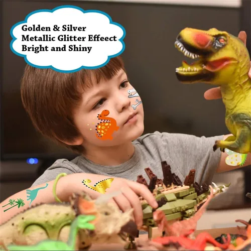 Miniatura 5 de Leesgel Tatuajes temporales de dinosaurio para niños, calcomanías de dinosaurio, decoraciones de suministros de fiesta de cumpleaños de dinosaurio