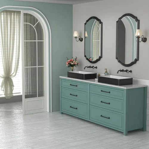 Miniatura 7 de Fregadero de baño de porcelana de cerámica rectangular de 24 x 14 pulgadas sobre mostrador, lavabo de arte blanco y negro