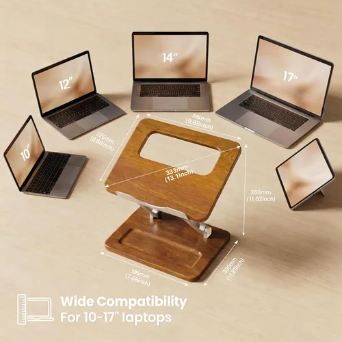 Miniatura 5 de Soporte ergonómico de madera para portátil con ranura para bolígrafo, altura y ángulo ajustables, refrigeración hueca, plegable para uso