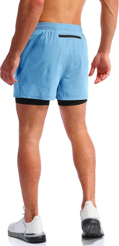 Miniatura 4 de Pudolla Mens 2 in 1 Running Shorts 5" Quick Dry Gym Athletic Workout Shorts for Men with Phone Pockets