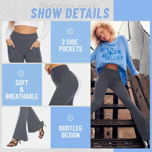 Miniatura 132 de TNNZEET Leggings acampanados negros para mujer, pantalones de yoga cruzados con bolsillos, corte de bota, leggings acampanados