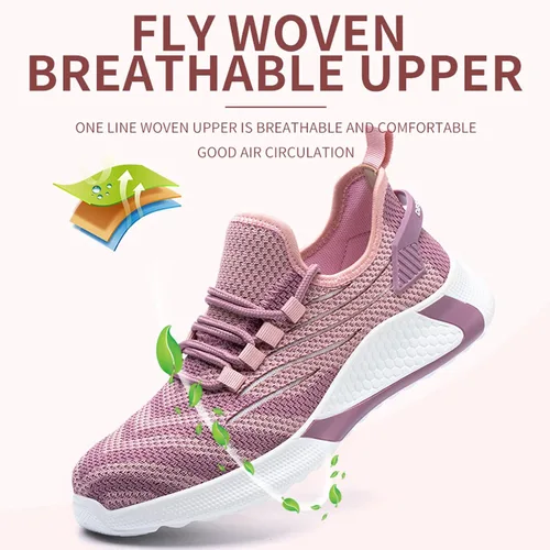 Miniatura 4 de MAIZUN Zapatos con punta de acero para mujer, ligeros, zapatos de trabajo de seguridad, indestructibles, antideslizantes, zapatos de punta compuesta