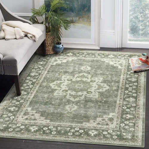 Miniatura 11 de Poeti Alfombra lavable, ultrafina de 9 x 12 pies, antideslizante, alfombra grande para sala de estar, dormitorio, alfombra floral vintage, alfombra