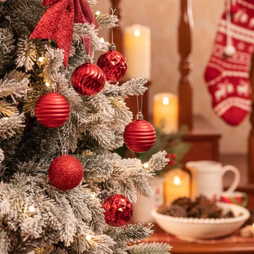 Miniatura 2 de Valery Madelyn - Adornos de árbol de Navidad, 24 esferas rojas inastillables de 60 mm, adorno colgante a granel de 2.36" para decoración de fiesta