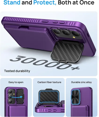 Miniatura 6 de Funda para Samsung Galaxy S25 FE, tarjetero integrado, soporte y cubierta para lente, prueba de caídas de grado militar, borde de silicona suave