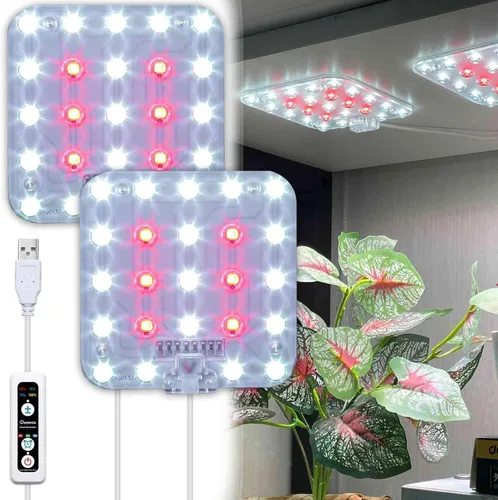 Miniatura 14 de Luz LED de espectro completo para cultivo de plantas de interior, 2 paneles de 10 W con temporizador de 6/12/16 horas, luces regulables para plantas