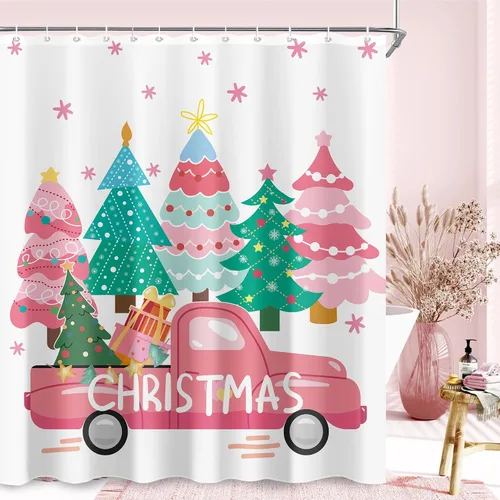 Miniatura 9 de Juego de cortinas de ducha de gnomo de Navidad para baño, 60 pulgadas de ancho x 72 pulgadas de alto, cortina de ducha de nieve rústica de Papá