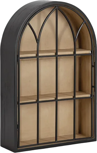Miniatura 11 de Kate and Laurel Megara - Gabinete decorativo de pared colgante con arco de madera con puerta para almacenamiento abierto; 16 x 5 x 24; Madera Natural