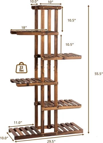 Miniatura 6 de Giantex Estante de madera para plantas, 7 estantes de madera, 11 macetas, estante de exhibición de bonsái para interiores y exteriores, jardín