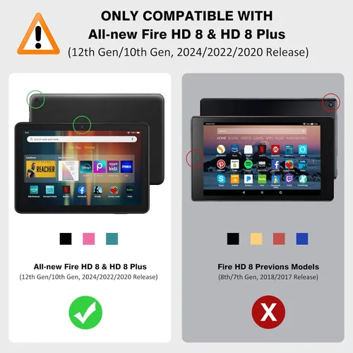 Miniatura 2 de MoKo Funda para tableta Amazon Kindle Fire HD 8 y 8 Plus (12/10ª generación, 2022/2020), funda de piel sintética con soporte triple y carcasa azul