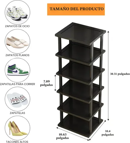 Miniatura 2 de Zapatero vertical – Organizador de zapatos alto y estrecho para espacios pequeños, estante de bambú de 5 niveles para entrada, armario, esquina