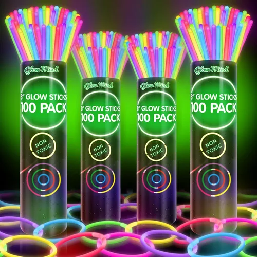 400 varillas de brillo ultra brillantes a granel, paquete de suministros para fiesta de Halloween que brillan en la oscuridad, 8 pulgadas, recuerdos