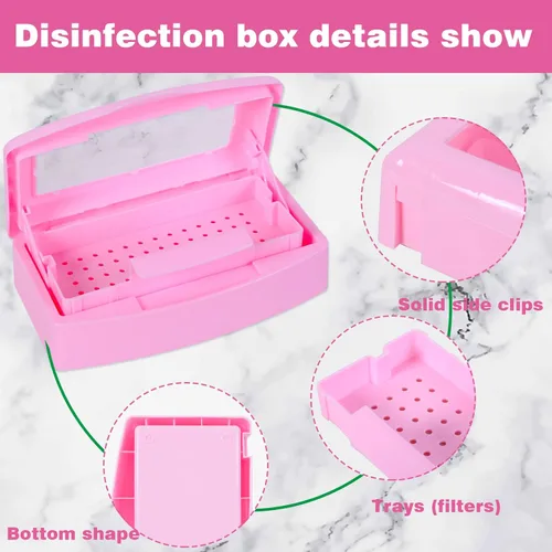 Miniatura 5 de Bandeja de esterilización de plástico, bandeja de esterilización, caja esterilizadora limpia, organizador de almacenamiento para uñas, pinzas, Rosa
