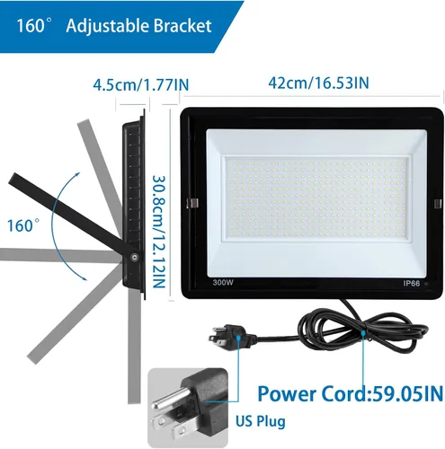 Miniatura 2 de Luz de inundación LED de 300 W para exteriores, luz de trabajo LED, reflector con enchufe IP66 impermeable, 6500 K, 2 unidades de luz de seguridad