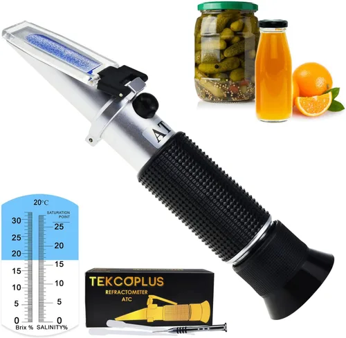 Miniatura 12 de Refractómetro Brix con ATC, Rango 0-32% Brix con 0.2% División, para Brandy, Cerveza, Frutas, Líquido de Corte, con Luz LED Extra y pipetas