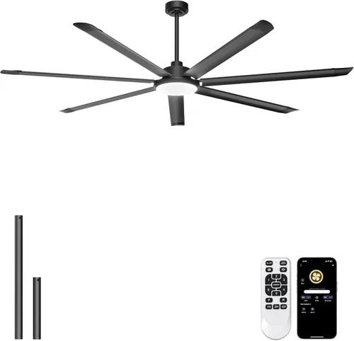 Miniatura 22 de Ohniyou Ventilador de techo de 60 pulgadas sin luz, ventilador de techo industrial plateado con control remoto/aplicación, aspas de aluminio, motor
