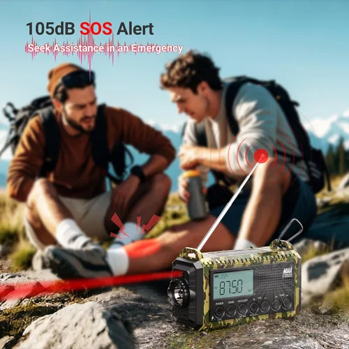 Miniatura 6 de Radio de emergencia 12000, radio meteorológica digital automática portátil AM FM SW NOAA, radio recargable con manivela solar con batería, linterna
