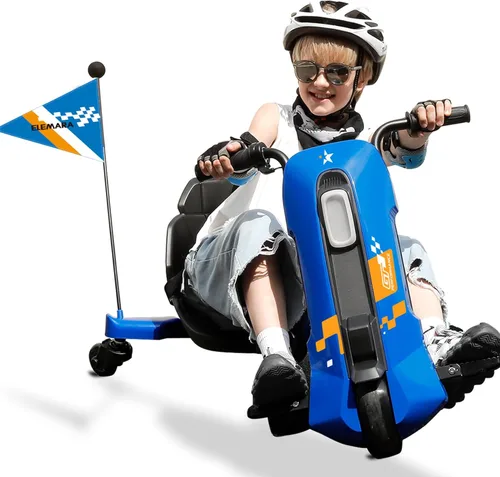 ELEMARA Kart de deriva con velocidad sin escalones, carritos de deriva de 12V para niños con asiento ajustable, kart para niños de 5 MPH con música,