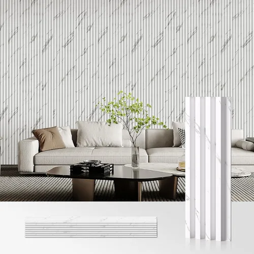 Miniatura 28 de OUZUGIE WPC Paneles de Pared de Rejilla Acústica, Paquete de 8 Paneles de Pared 3D de 114 x 6 Pulgadas para Decoración de Paredes Interiores, Sala