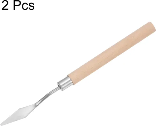 Miniatura 3 de HARFINGTON 2pcs No.7 Paleta Cuchillos 0.394 in Ancho Acero Inoxidable Pequeña Espátula Puntuosa Pintura Cuchillo de Paleta con Mango de Madera