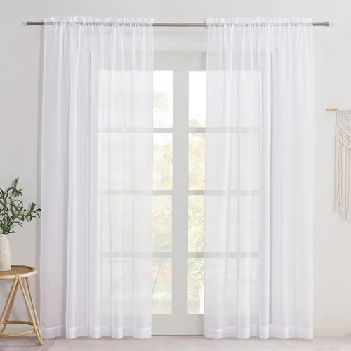 Miniatura 50 de NICETOWN Cortinas traslúcidas blancas de 63 pulgadas de largo para dormitorio, cortinas de gasa translúcida con bolsillo para barra, paneles