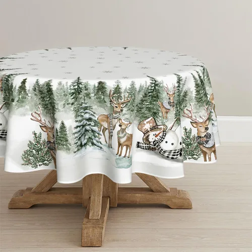 Miniatura 10 de Horaldaily Mantel de Navidad Rectangular de 52×70 Pulgadas, Ciervos Muñeco de Nieve Árboles Gris Cubierta de Mesa Lavable para Fiesta Pícnic