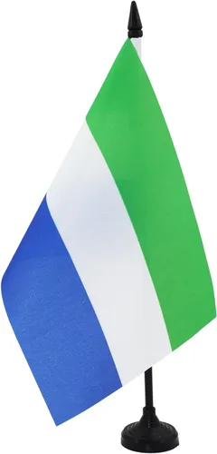 AZ FLAG Sierra Leone Bandera de mesa 5'' x 8'' - Bandera de escritorio de Sierra Leona 21 x 14 cm - Bastón y base de plástico negro