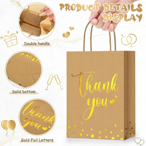 Miniatura 4 de Tinlade 30 bolsas de regalo de agradecimiento con papel de seda dorado con asa para graduación, negocios, compras, boda, ducha, regalos de fiesta