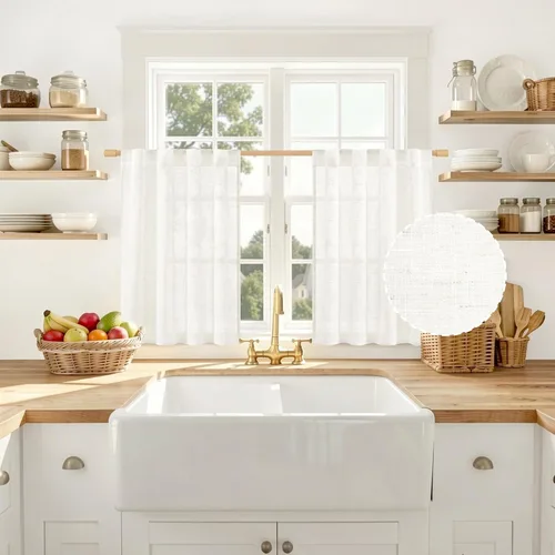 Miniatura 41 de LAMIT Cortinas de lino beige de 30 pulgadas de largo para ventanas pequeñas, cortinas semitransparentes filtrantes de luz, pestaña trasera