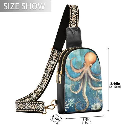 Miniatura 2 de Sling Backpack Octopus Vintage Sling Bag for Women Crossbody Shoulder Bag Leather Fanny Pack Chest Bag for Travel Hiking 202A1783