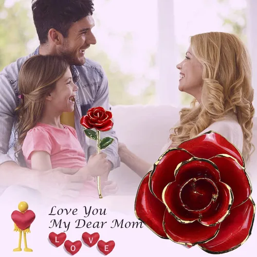 Miniatura 5 de Sinvitron Rosa Infinita Bañada en Oro - Rosa Eternamente Preservada en Resina Flor Eterna para Decoración de Cumpleaños, Día de la Madre, Rojo