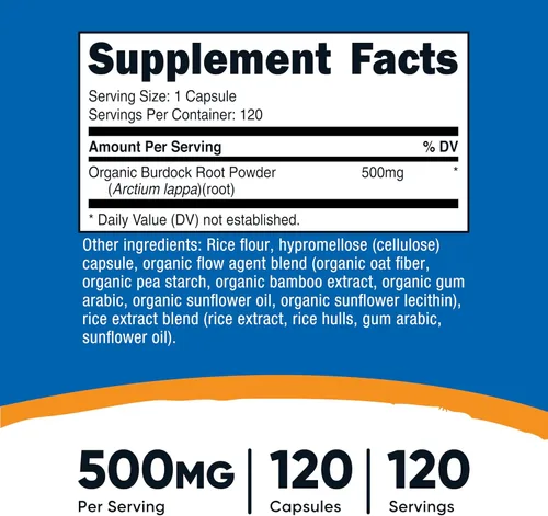 Miniatura 2 de Nutricost Raíz de bardana 500 mg, 120 cápsulas - Sin gluten, sin OMG, apto para vegetarianos