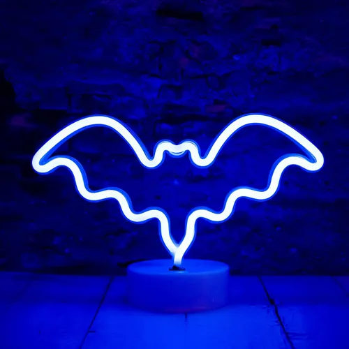 Miniatura 9 de Luces LED de murciélago de neón moradas, letreros de neón en forma de murciélago, luces nocturnas a pilas, lámpara de mesa de escritorio