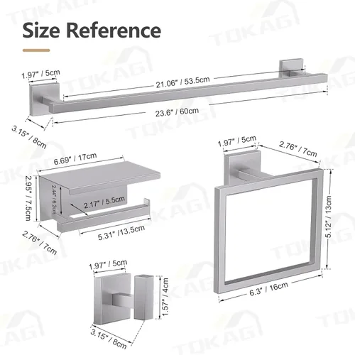 Miniatura 6 de TQKAG Juego de 5 piezas de accesorios de baño de níquel cepillado de 23.6 pulgadas, juego de toallero de acero inoxidable SUS304 montado