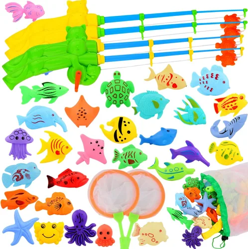 Miniatura 8 de AUUGUU Juego de juguetes magnéticos de pesca para piscina, mesa de agua, bañera de juguete – caña de poste flotante, regalos de fiesta de cumpleaños