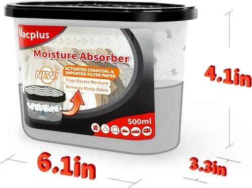 Miniatura 5 de Vacplus Paquete de 6 absorbentes de humedad, cajas de absorción de humedad portátiles para tu baño, armario y automóvil, deshumidificador con carbón